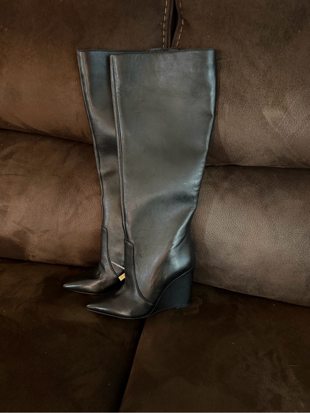 Michael Kors Black Leather Knee-High Wedge Boots